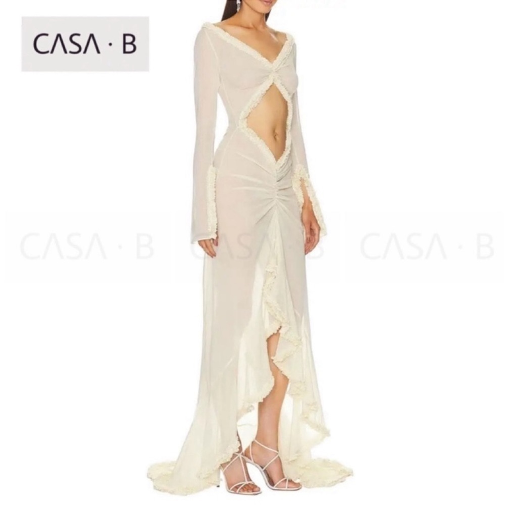 NEW💫to CASA B|“Glamour de Cannes” Mesh Cut-Out Frill Sheer Long Sleeve Lux Gown - Picture 14 of 17
